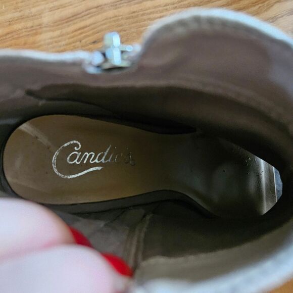 Candies Gray Pink Floral Peep Toe High Heel Booties Size 9 Suede Open-Toe Boots - Picture 6 of 12